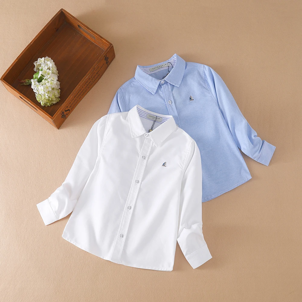 Boys Clothes School Uniform Shirts Spring Autumn Long Sleeve Turn-down Collar Kids Shirt For Boys Children Tops