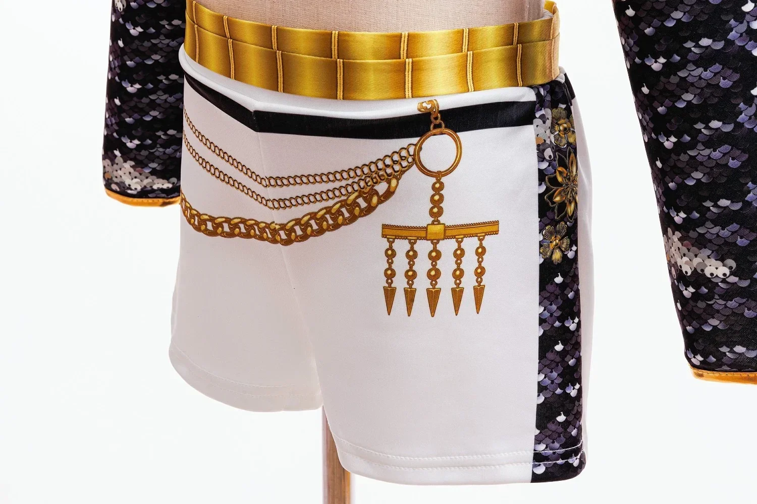Girls Black‑Gold 3D Printed Jacket Shorts Cosplay Set Kids Outfit for Stage Show Birthday Party Halloween Carnival Dress‑Up