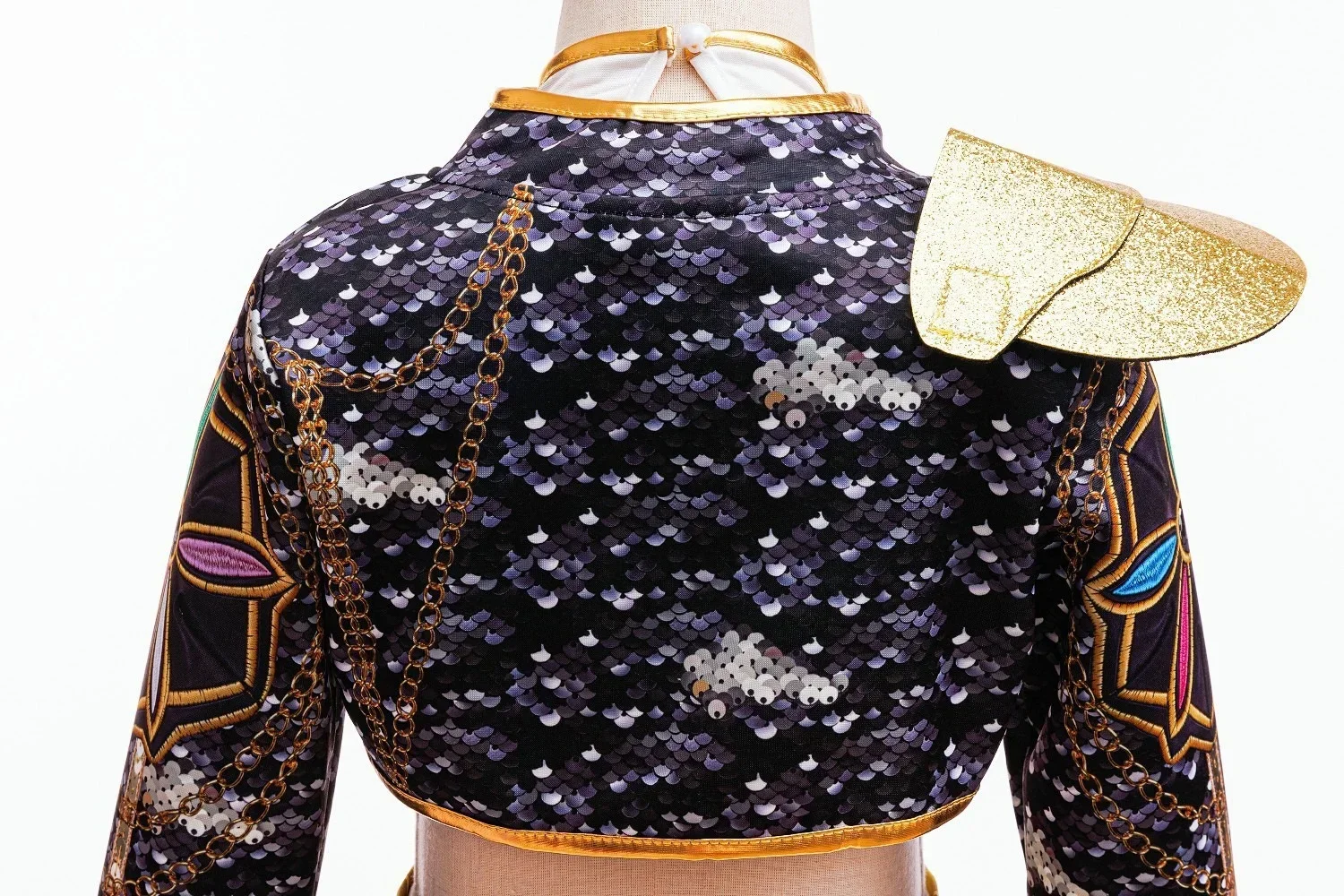 Girls Black‑Gold 3D Printed Jacket Shorts Cosplay Set Kids Outfit for Stage Show Birthday Party Halloween Carnival Dress‑Up
