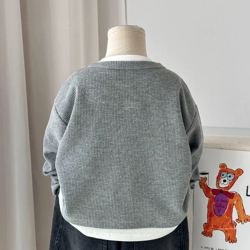 Children Boys Sweatshirt RAISE YOUNG Autumn 2026 Infant Babys Boys Pullovers Casual 1-10Yrs Kids Boys Waffle Fake Two Piece Tops