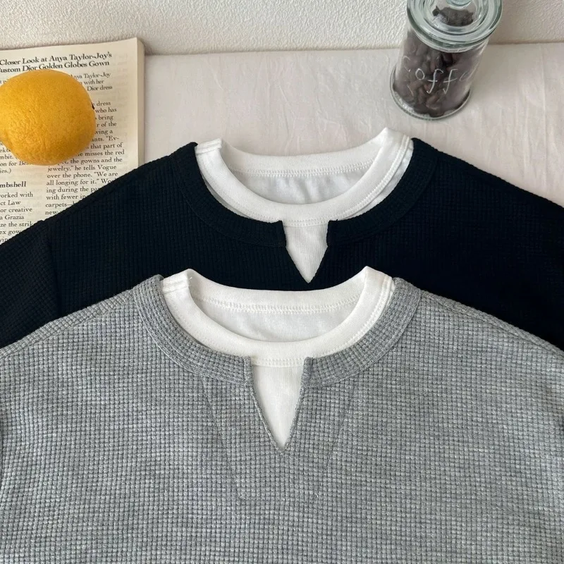 Children Boys Sweatshirt RAISE YOUNG Autumn 2026 Infant Babys Boys Pullovers Casual 1-10Yrs Kids Boys Waffle Fake Two Piece Tops