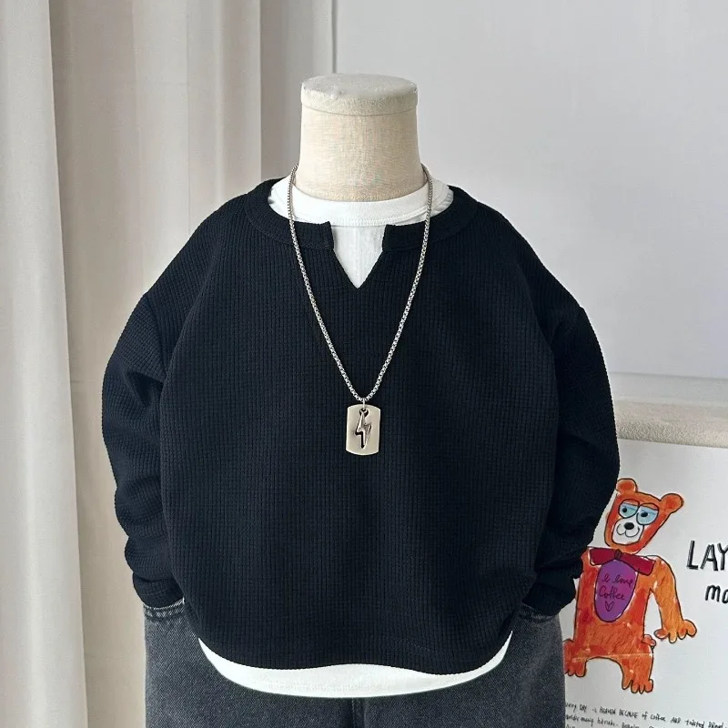 Children Boys Sweatshirt RAISE YOUNG Autumn 2026 Infant Babys Boys Pullovers Casual 1-10Yrs Kids Boys Waffle Fake Two Piece Tops