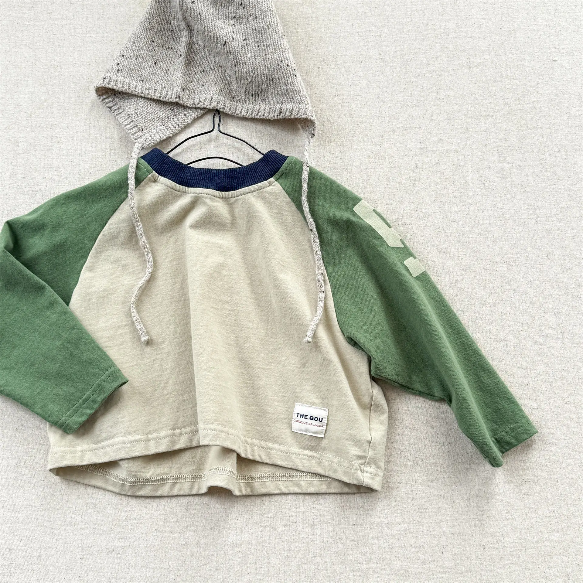 Autumn Kids Cotton Letter Print Base T-Shirts Korean Style Color Block Long Sleeves Loose Kids Top for 1-6Y Boys and Girls