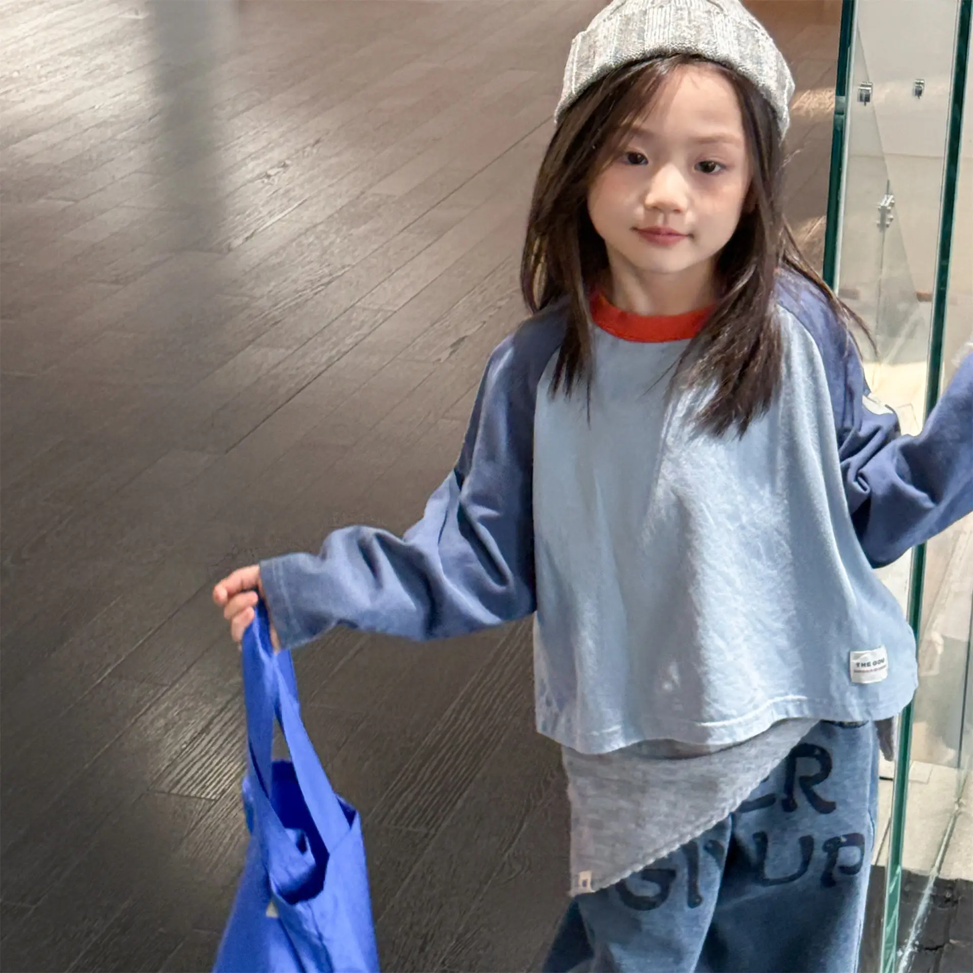 Autumn Kids Cotton Letter Print Base T-Shirts Korean Style Color Block Long Sleeves Loose Kids Top for 1-6Y Boys and Girls