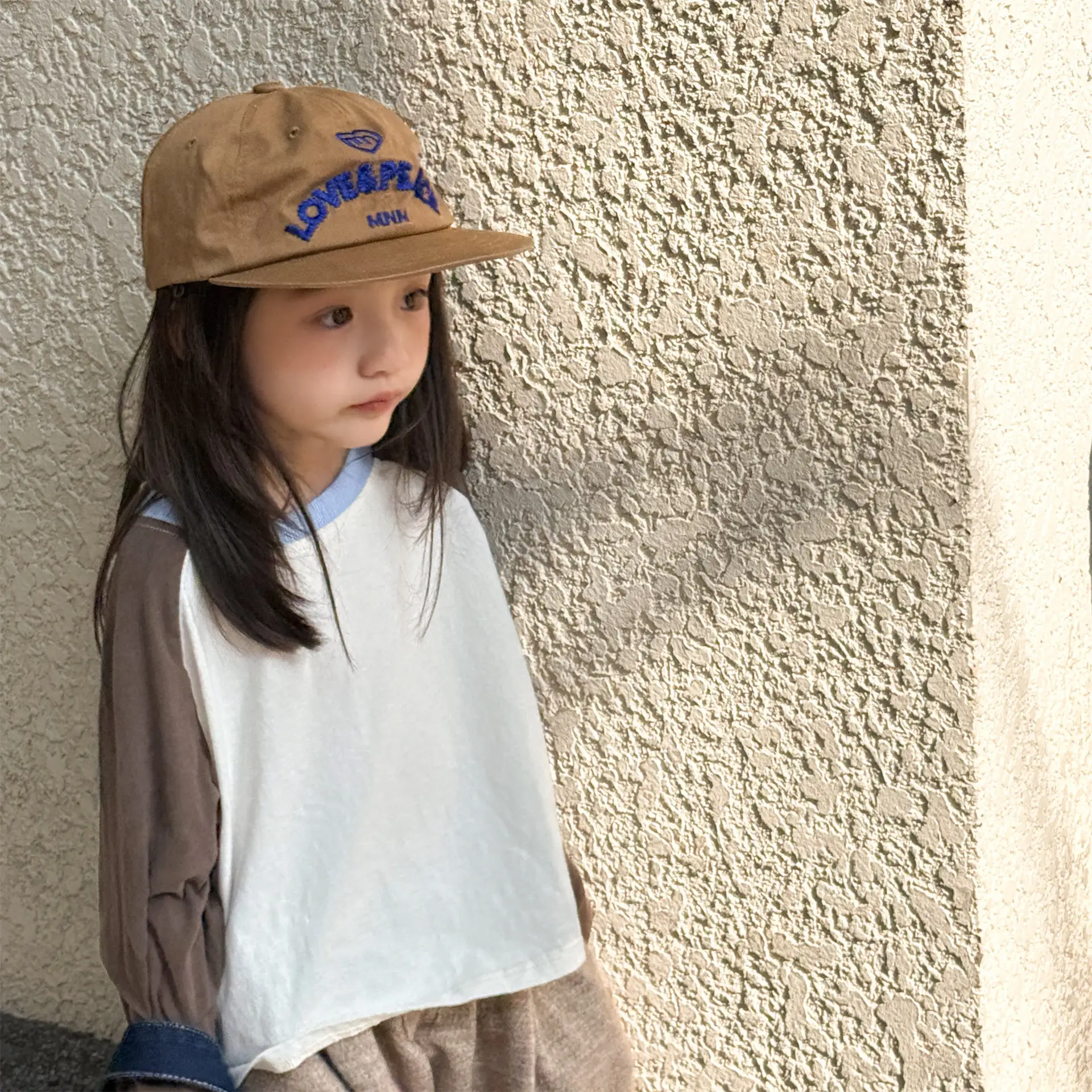 Autumn Kids Cotton Letter Print Base T-Shirts Korean Style Color Block Long Sleeves Loose Kids Top for 1-6Y Boys and Girls