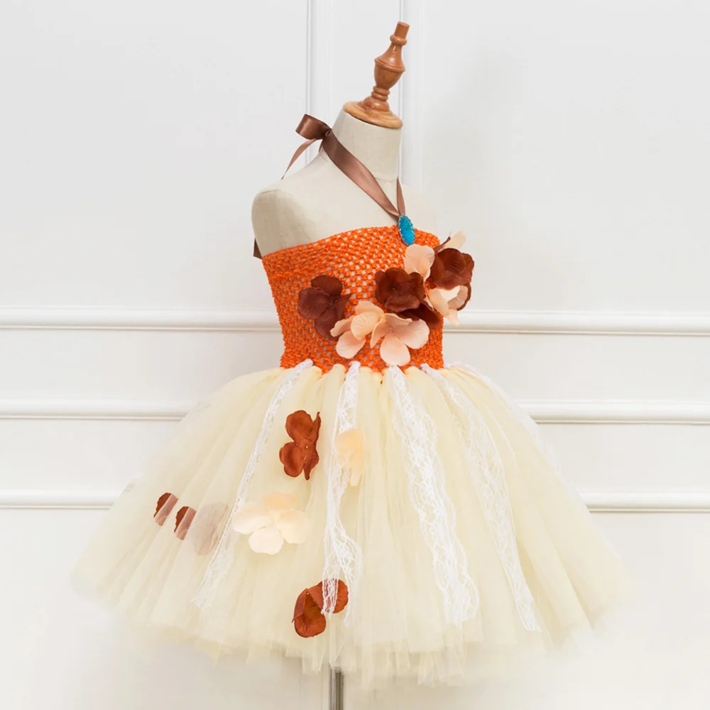 HJTT Princess Dress Costume for Girls Flowers Tutu Dress Kids Hawaiian Tribal Beach Themed Halloween Birthday Party Tulle Dress