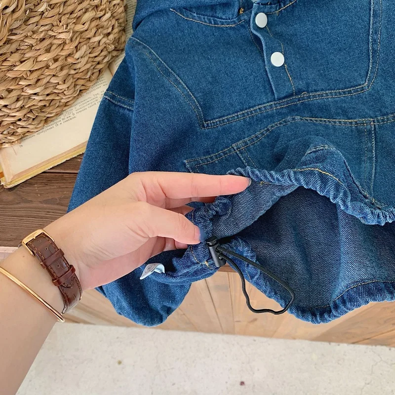 Children's clothing Spring and Autumn, boys' denim hooded sweatshirt, women's Baoyang solid color long sleeved top and pants set