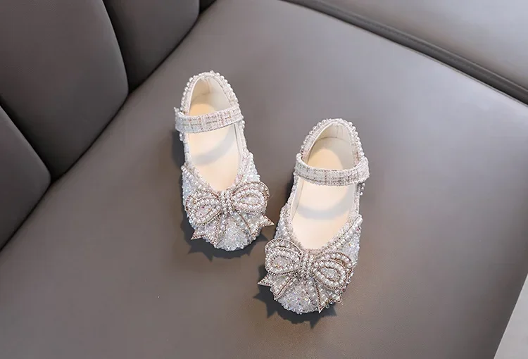 Kids Girls Sandals Fashion Sequins Rhinestone Bow Girls Princess Baby Girl Shoes Children Flat Sandals Size 21-36