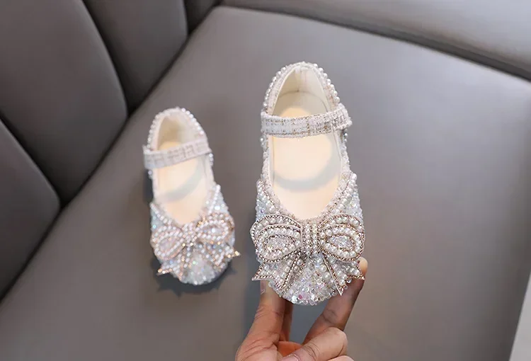 Kids Girls Sandals Fashion Sequins Rhinestone Bow Girls Princess Baby Girl Shoes Children Flat Sandals Size 21-36