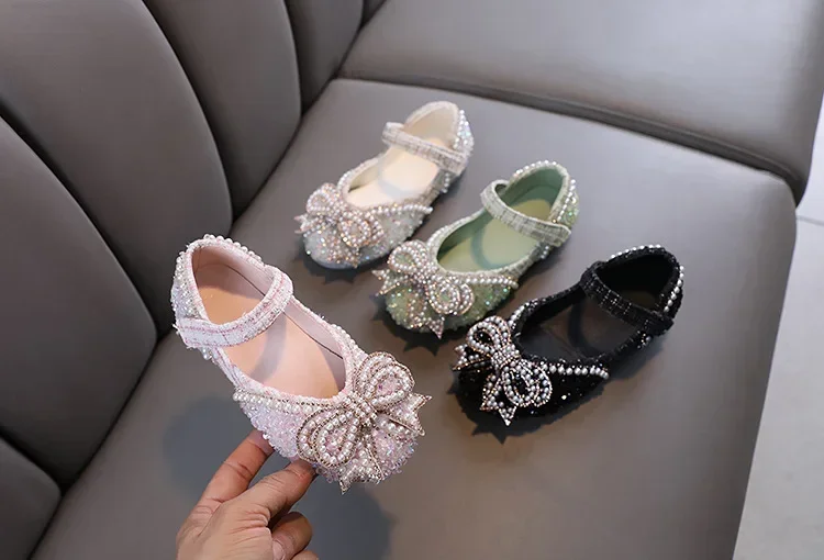 Kids Girls Sandals Fashion Sequins Rhinestone Bow Girls Princess Baby Girl Shoes Children Flat Sandals Size 21-36