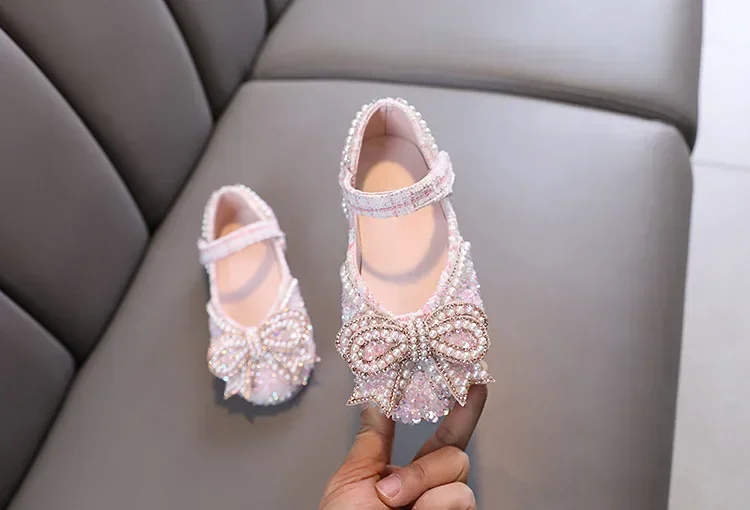 Kids Girls Sandals Fashion Sequins Rhinestone Bow Girls Princess Baby Girl Shoes Children Flat Sandals Size 21-36