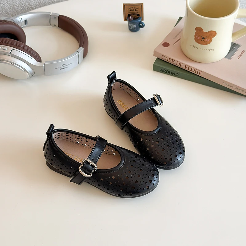 Girls' Autumn New Children's Hollow Show Summer Princess Shoes Children's Soft-soled Single School Student Loafer