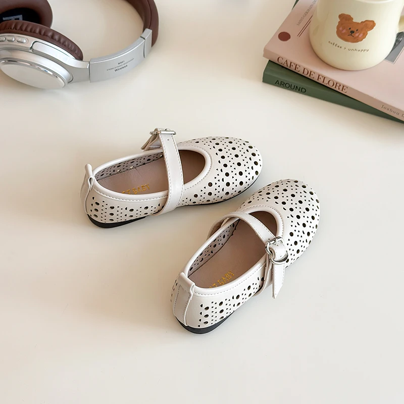 Girls' Autumn New Children's Hollow Show Summer Princess Shoes Children's Soft-soled Single School Student Loafer