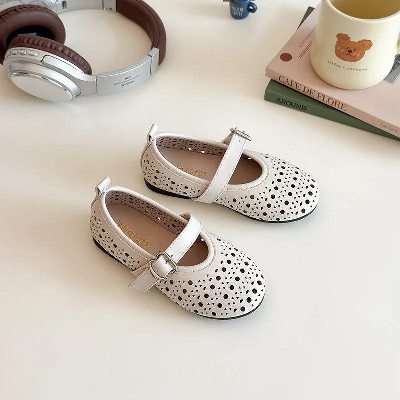 Girls' Autumn New Children's Hollow Show Summer Princess Shoes Children's Soft-soled Single School Student Loafer
