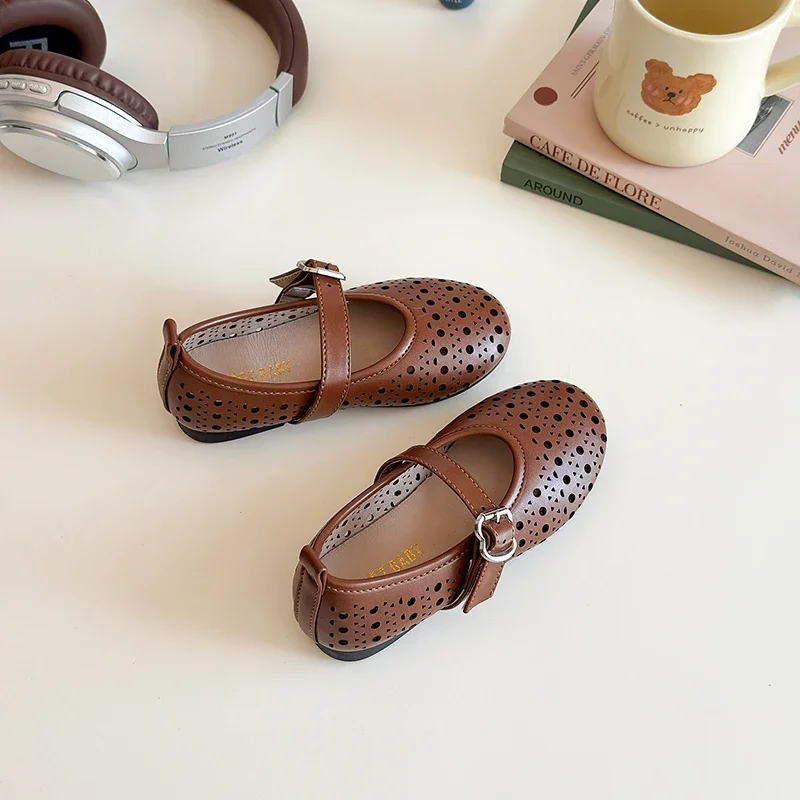 Girls' Autumn New Children's Hollow Show Summer Princess Shoes Children's Soft-soled Single School Student Loafer