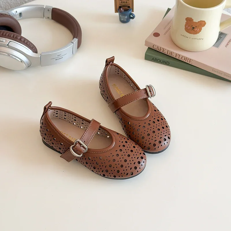 Girls' Autumn New Children's Hollow Show Summer Princess Shoes Children's Soft-soled Single School Student Loafer