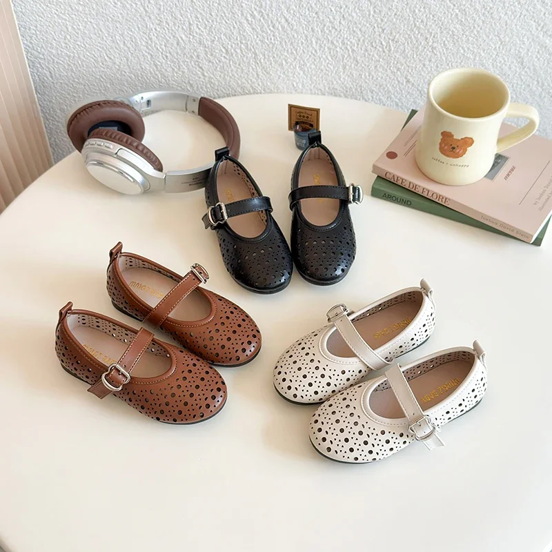 Girls' Autumn New Children's Hollow Show Summer Princess Shoes Children's Soft-soled Single School Student Loafer