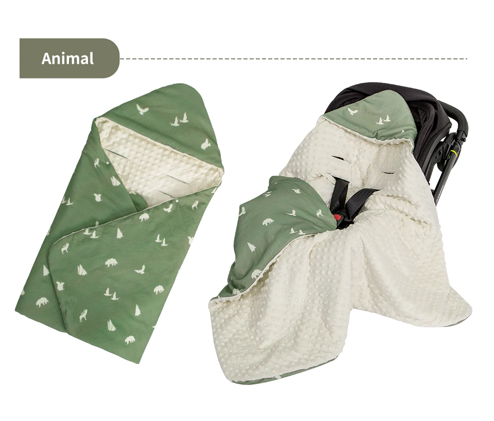 Infant Car Seat Blanket With Windproof Hooded 90*90Cm Double Sides Usable Autumn Winter Warm For Boys Girls Baby Blanket