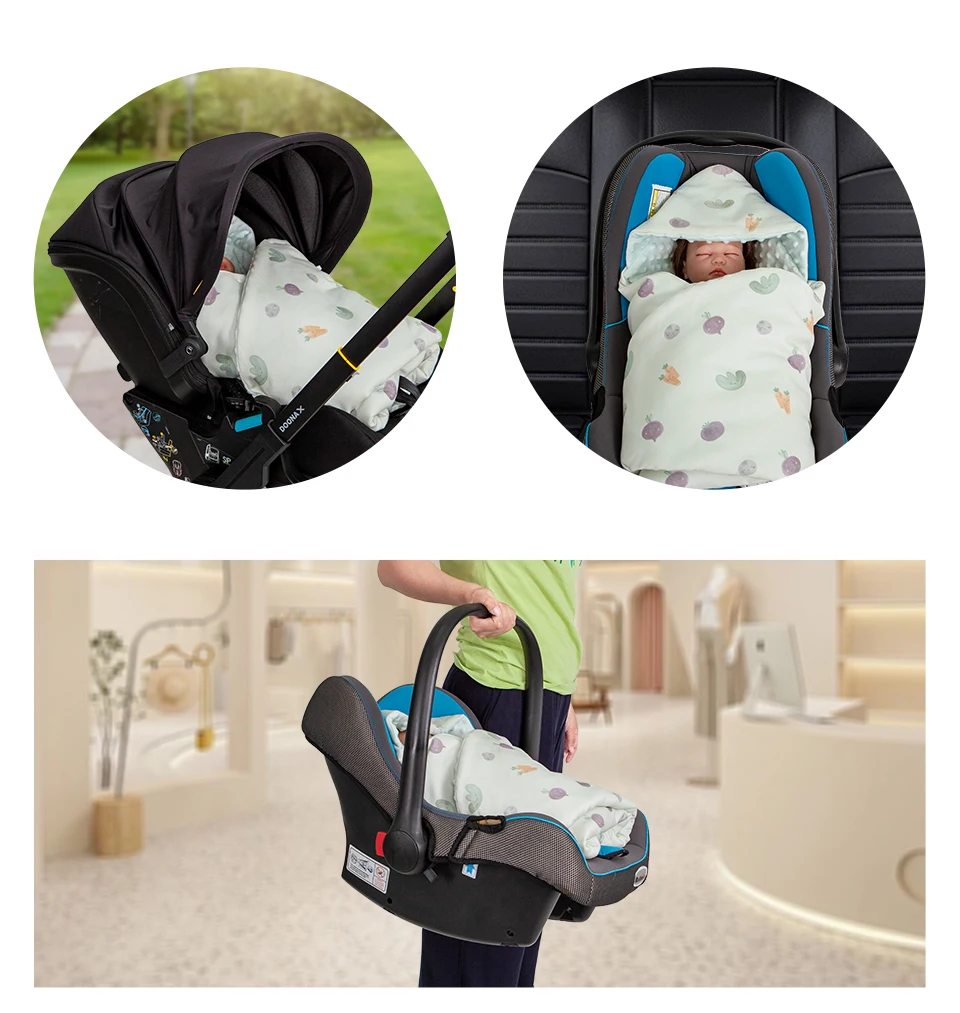 Infant Car Seat Blanket With Windproof Hooded 90*90Cm Double Sides Usable Autumn Winter Warm For Boys Girls Baby Blanket
