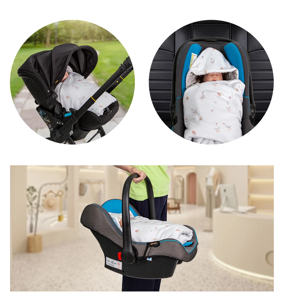 Infant Car Seat Blanket With Windproof Hooded 90*90Cm Double Sides Usable Autumn Winter Warm For Boys Girls Baby Blanket