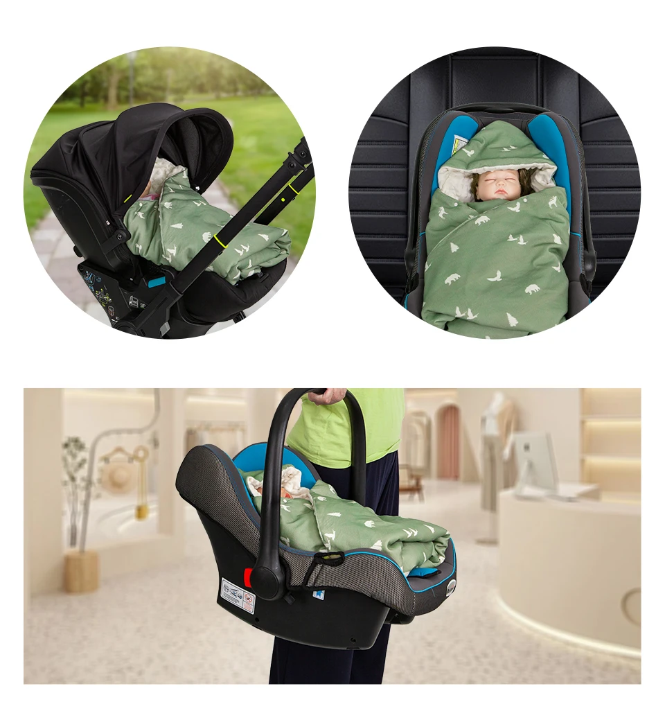 Infant Car Seat Blanket With Windproof Hooded 90*90Cm Double Sides Usable Autumn Winter Warm For Boys Girls Baby Blanket