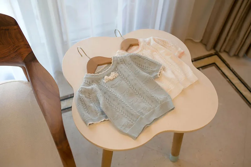 MILANCEL New Summer Kids Knitted Short Sleeves 1-5T Cute Color Blocking Bow Girls Hollow Out T-shirt Children Sweet Outwear Tops