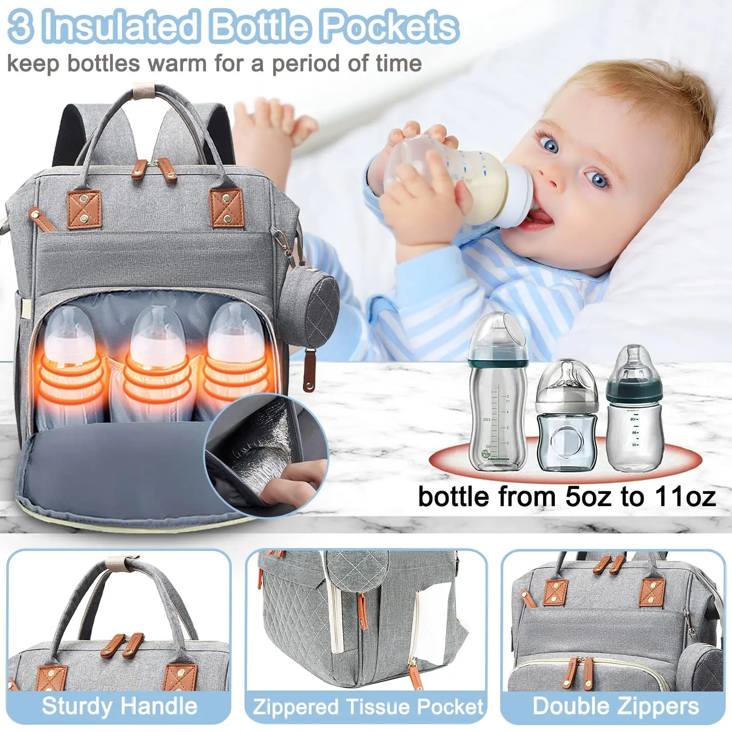 Travel Diaper Bag Backpack for Baby Boys And Girls - Large Capacity Baby Bag with Pad And Pacifier Case - Convenient for Dad And