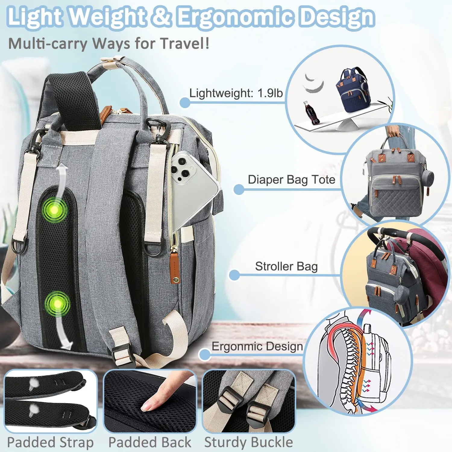 Travel Diaper Bag Backpack for Baby Boys And Girls - Large Capacity Baby Bag with Pad And Pacifier Case - Convenient for Dad And