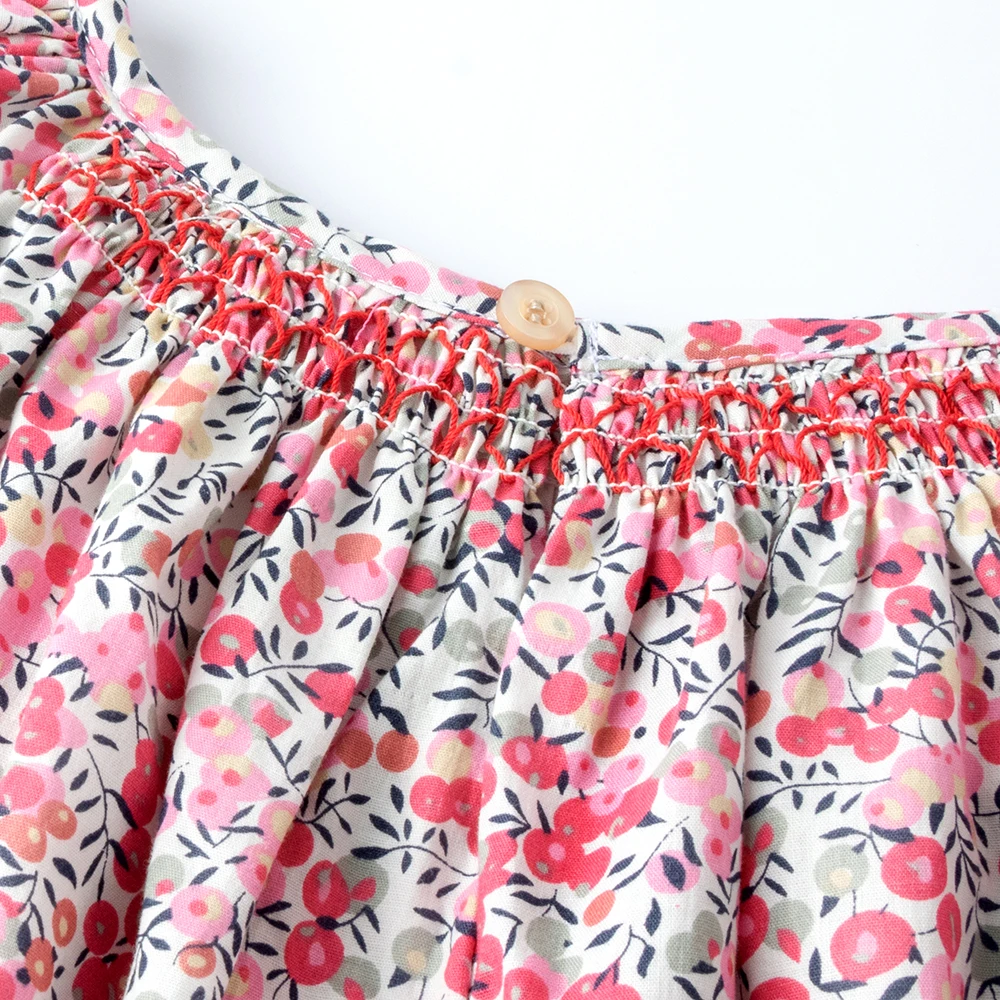 Floral Summer Dress for 1 2 3 4 5 6 Years Girls Smocking Design with Flying Sleeve Baby Toddler Daily Cute Clothes