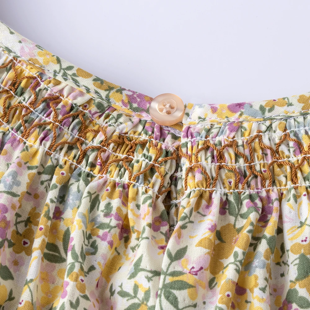 Floral Summer Dress for 1 2 3 4 5 6 Years Girls Smocking Design with Flying Sleeve Baby Toddler Daily Cute Clothes