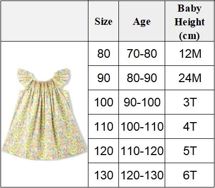 Floral Summer Dress for 1 2 3 4 5 6 Years Girls Smocking Design with Flying Sleeve Baby Toddler Daily Cute Clothes