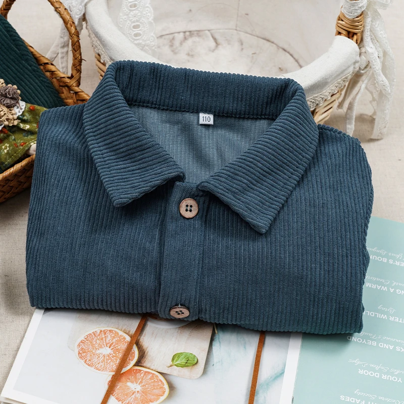 Casual Loose Girls Corduroy Dress 2026 Retro Fall New Children's Lapel Buttons Long-Sleeved Dresses With Pockets Winter Clothing