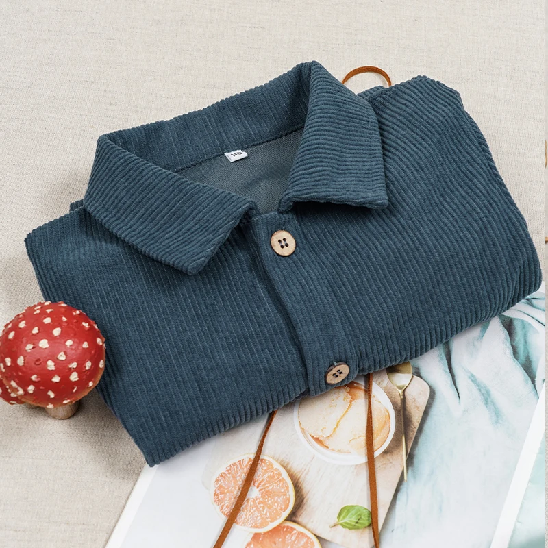 Casual Loose Girls Corduroy Dress 2026 Retro Fall New Children's Lapel Buttons Long-Sleeved Dresses With Pockets Winter Clothing
