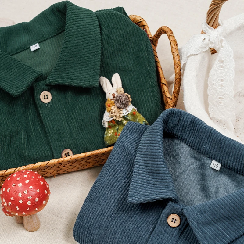 Casual Loose Girls Corduroy Dress 2026 Retro Fall New Children's Lapel Buttons Long-Sleeved Dresses With Pockets Winter Clothing