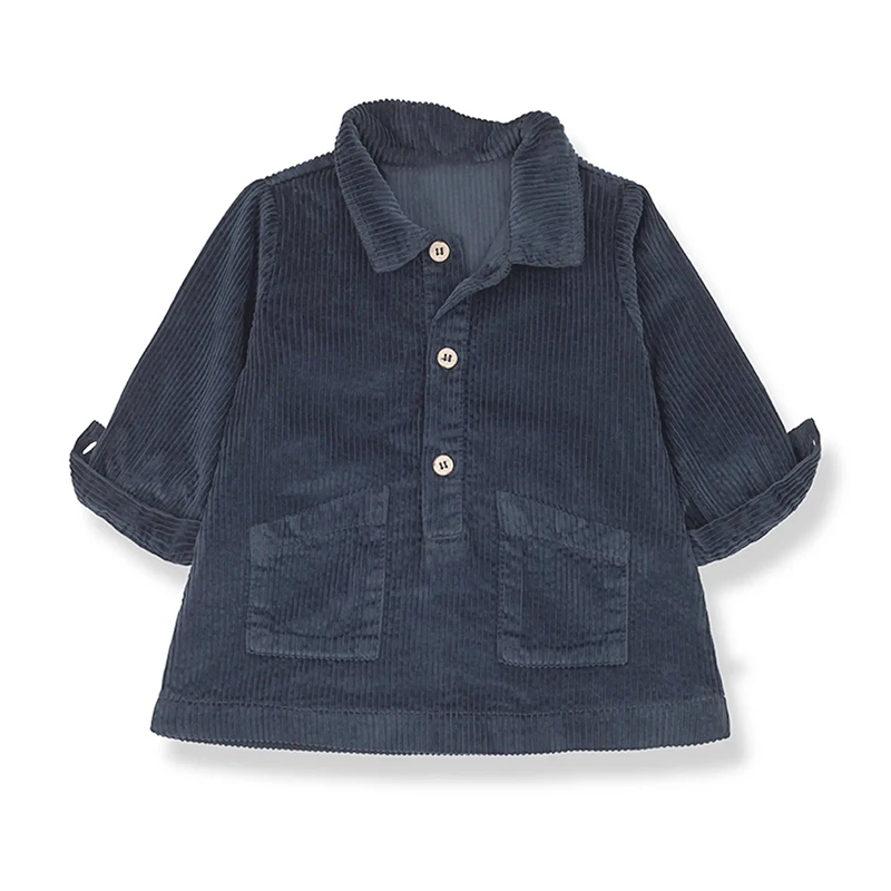 Casual Loose Girls Corduroy Dress 2026 Retro Fall New Children's Lapel Buttons Long-Sleeved Dresses With Pockets Winter Clothing