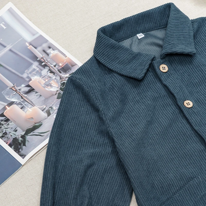 Casual Loose Girls Corduroy Dress 2026 Retro Fall New Children's Lapel Buttons Long-Sleeved Dresses With Pockets Winter Clothing
