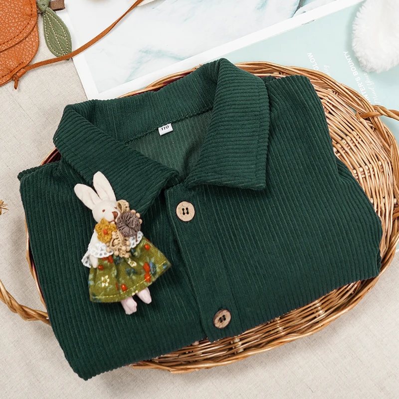 Casual Loose Girls Corduroy Dress 2026 Retro Fall New Children's Lapel Buttons Long-Sleeved Dresses With Pockets Winter Clothing