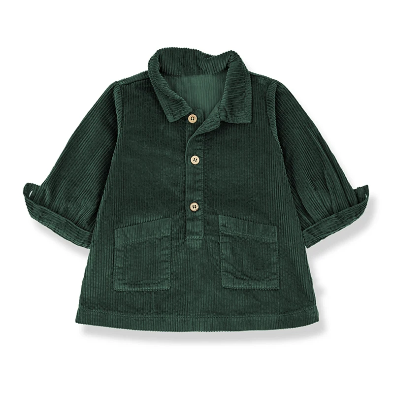 Casual Loose Girls Corduroy Dress 2026 Retro Fall New Children's Lapel Buttons Long-Sleeved Dresses With Pockets Winter Clothing