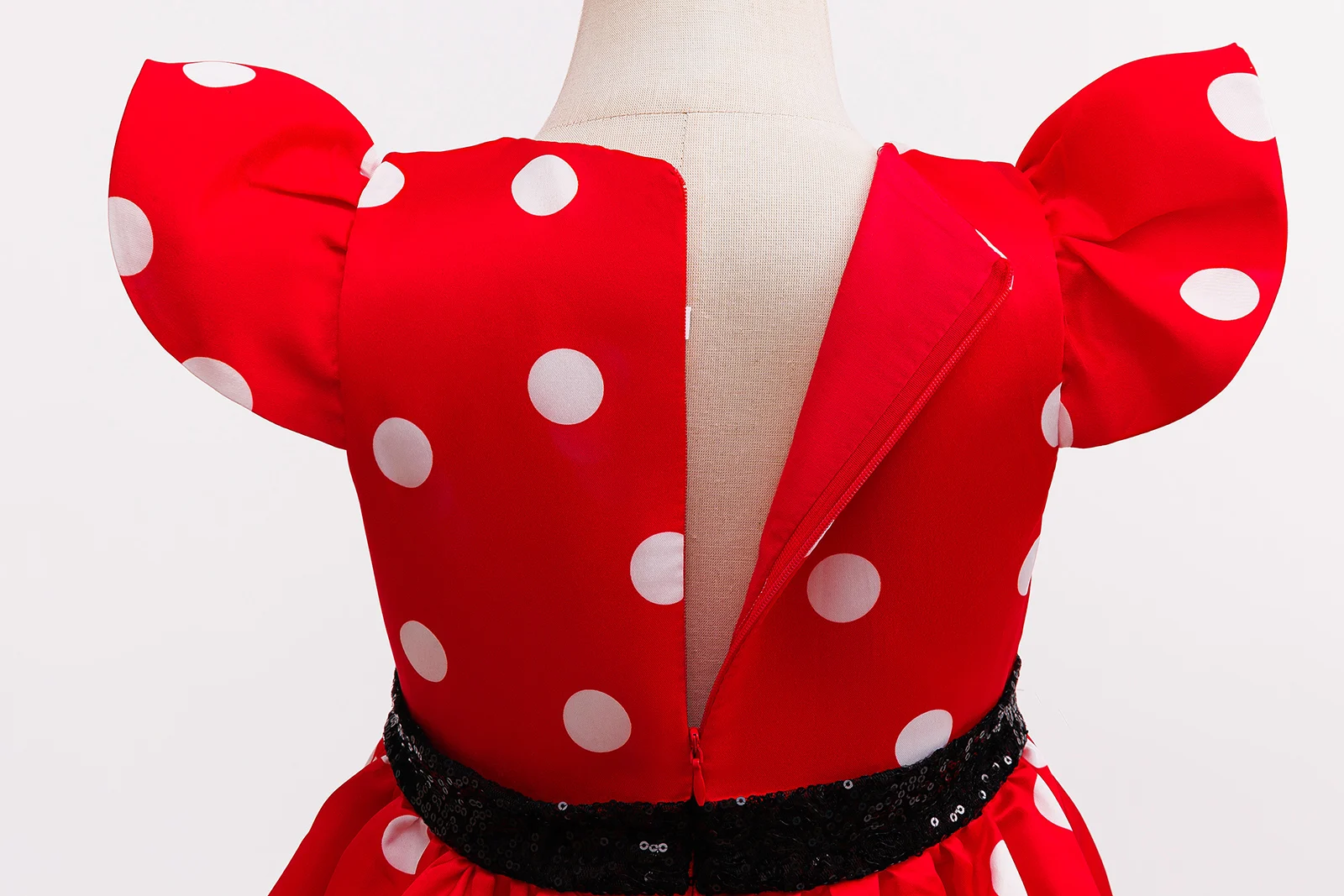 Cute Little Girls Red White Polka Dot Princess Dress Black Sequin Bow Kid Minnie Birthday Party Outfit Carnival Cosplay Clothing