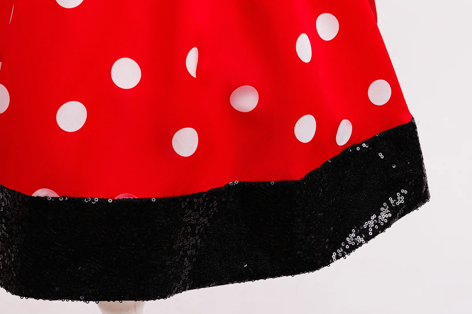 Cute Little Girls Red White Polka Dot Princess Dress Black Sequin Bow Kid Minnie Birthday Party Outfit Carnival Cosplay Clothing