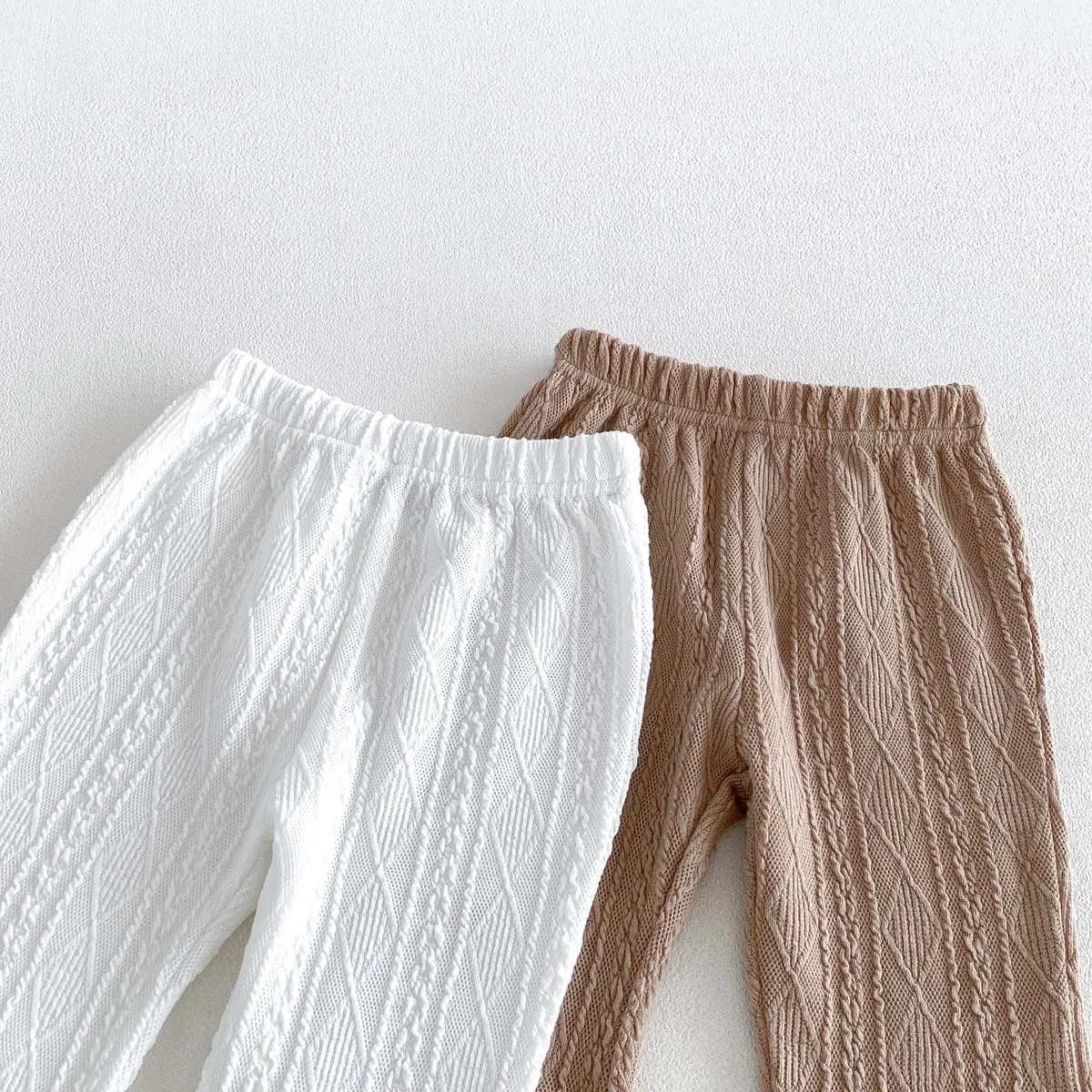 Girls' Lace Large Lapel Long-Sleeved Top + Knitted Flared Pants Two-Piece Set, Cable Knit Texture Baby Korean-Style Outfit, Spring and Autumn Home and Outdoor Children's Clothing