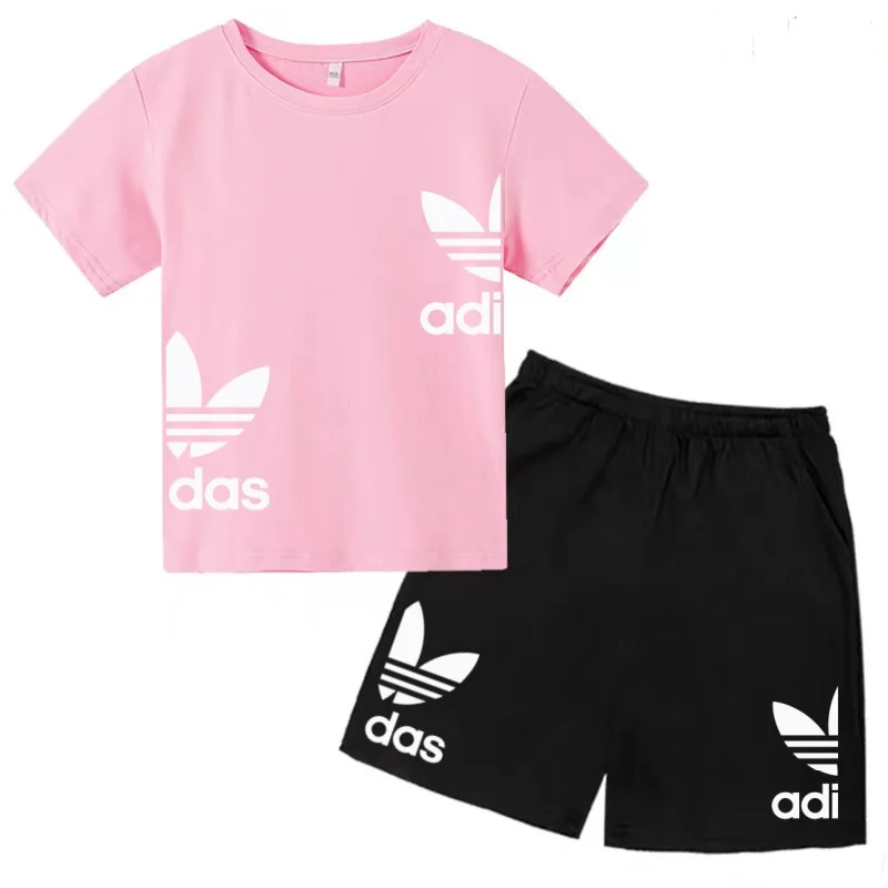 New Children Letter-Print Summer T-shirt Boy Girl Toddler3-12Years Short-Sleeved+Shorts Charming Casual Fashion Sports Brand Set