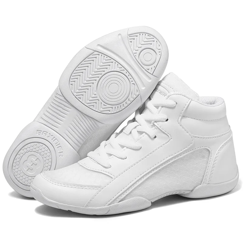 BAXINIER Girls White High Top Cheerleading Shoes for Kids - Lightweight Training and Competition Sneakers for Dance and Tennis