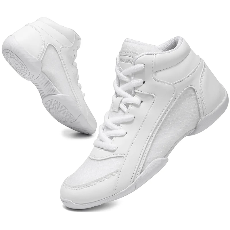 BAXINIER Girls White High Top Cheerleading Shoes for Kids - Lightweight Training and Competition Sneakers for Dance and Tennis