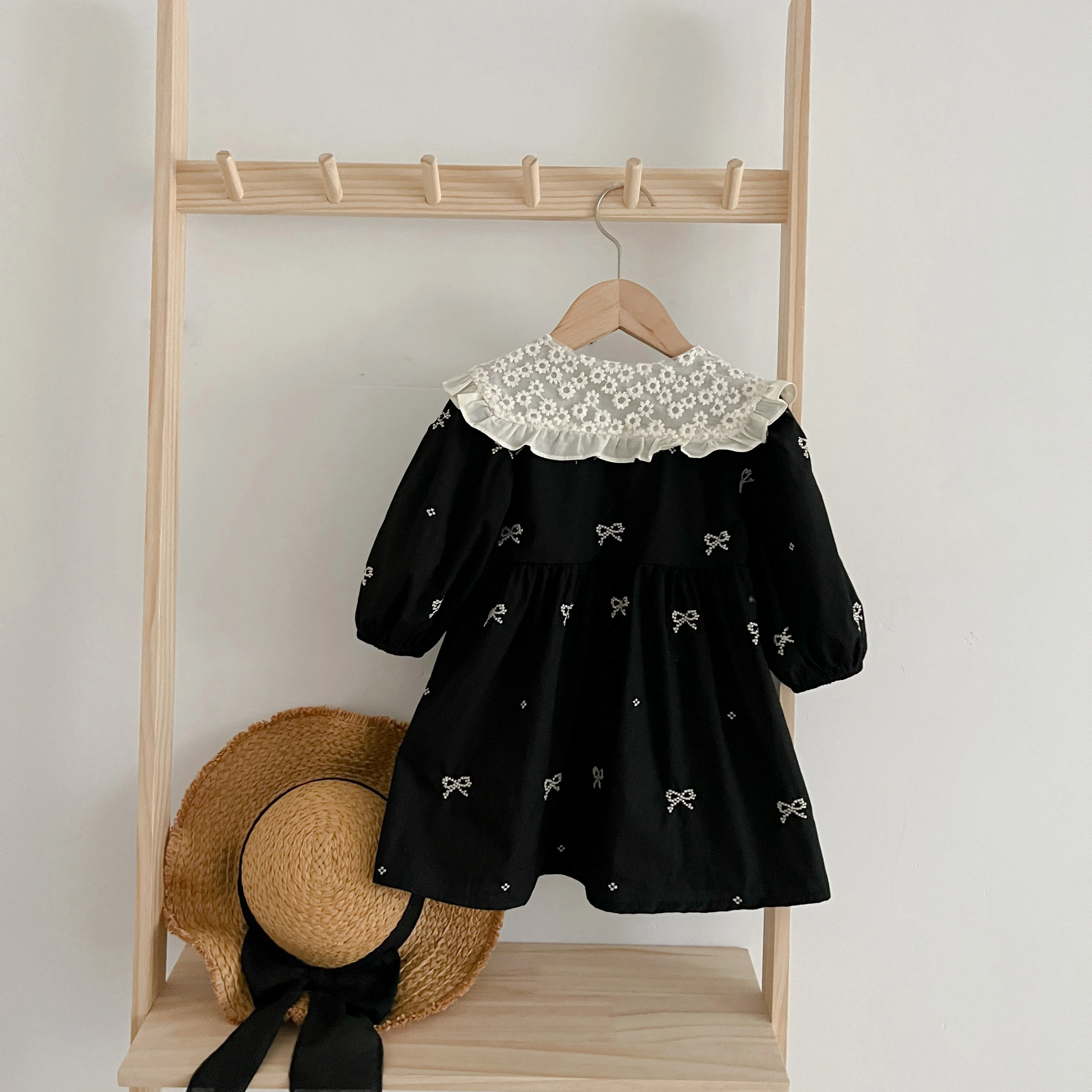 Autumn 0-6Yrs Girls Princess Dress Baby Girl Clothes Clothes Butterfly Collar Baby Girl One Piece Clothes Embroidery Kids Dress