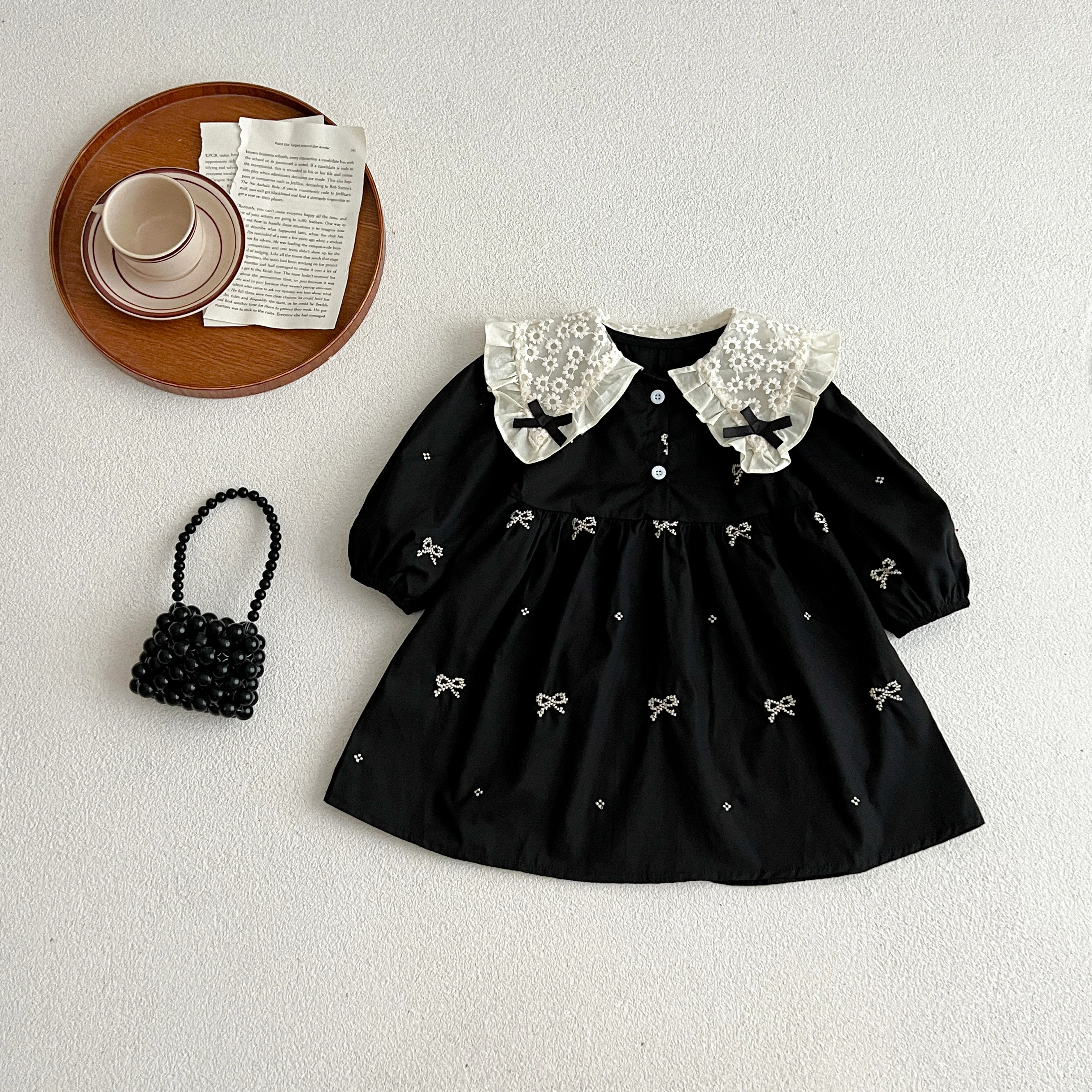 Autumn 0-6Yrs Girls Princess Dress Baby Girl Clothes Clothes Butterfly Collar Baby Girl One Piece Clothes Embroidery Kids Dress