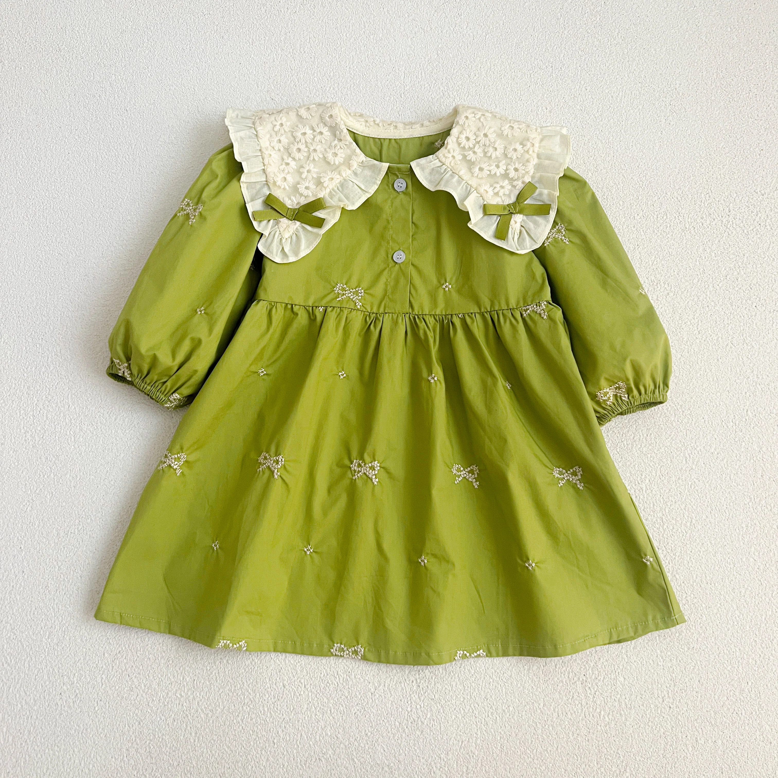 Autumn 0-6Yrs Girls Princess Dress Baby Girl Clothes Clothes Butterfly Collar Baby Girl One Piece Clothes Embroidery Kids Dress