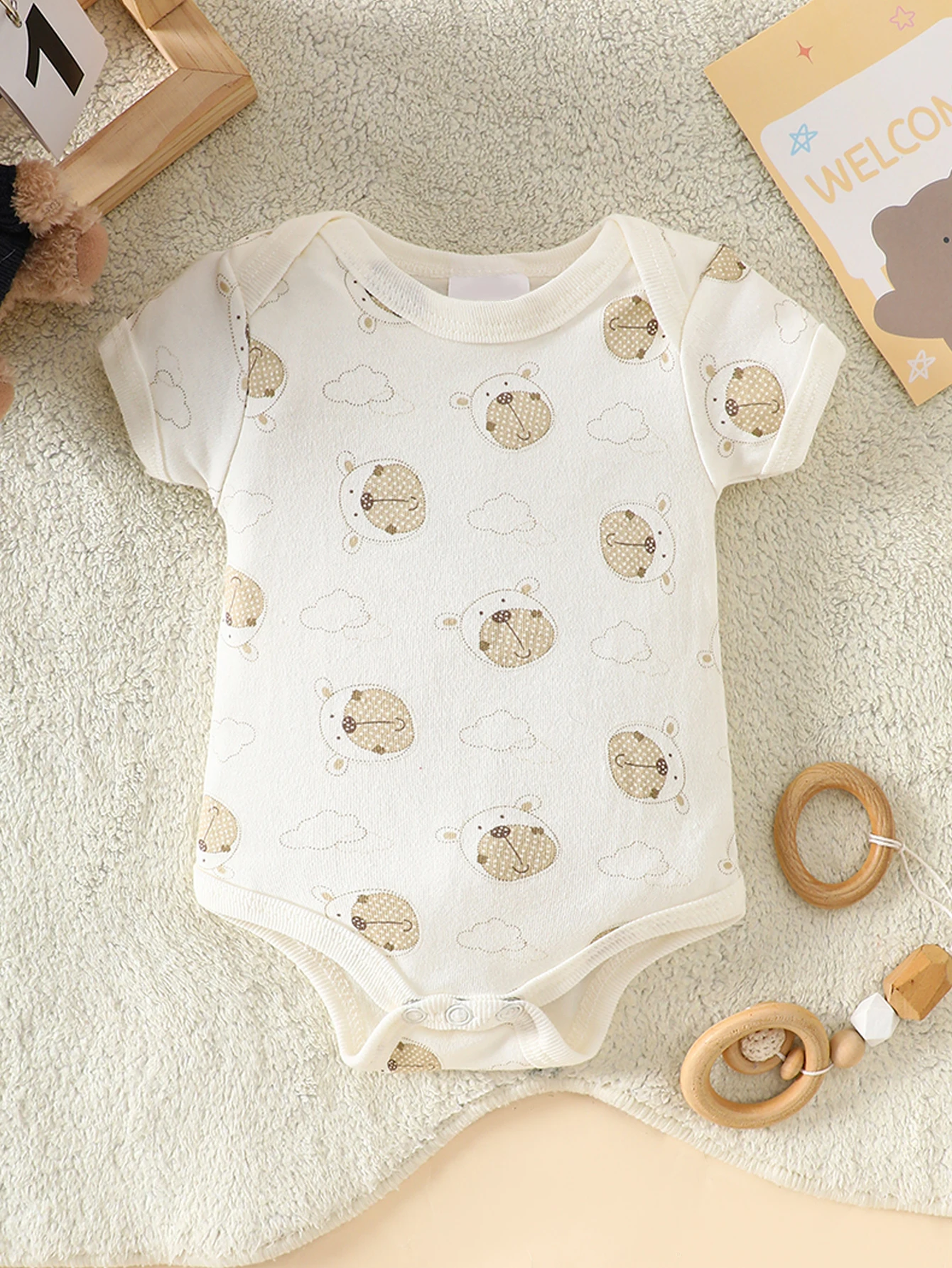 0-9M Baby 8 Pieces Layette Set, Neutral Cartoon Lion Print Soft Cotton All Season Newborn Infant Outfit