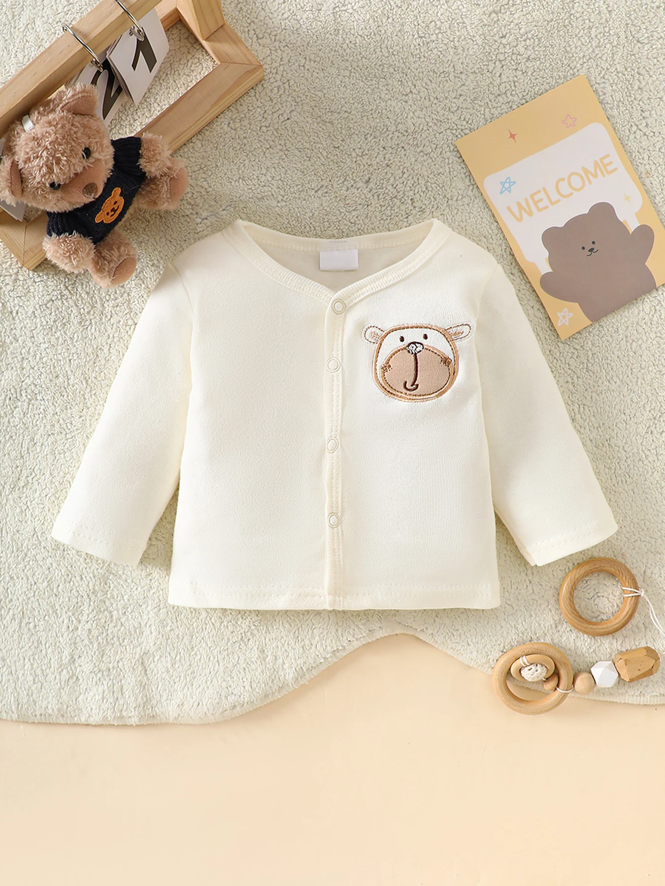 0-9M Baby 8 Pieces Layette Set, Neutral Cartoon Lion Print Soft Cotton All Season Newborn Infant Outfit