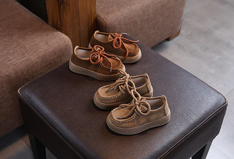 2026New Fashion Children Casual Shoes Retro Soft Sole Kids Leather Shoes Round Toes Boys Girls Flat Shoes Classic British Style